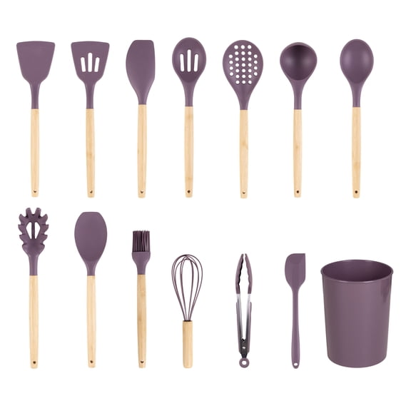 Mainstays Bamboo and Silicone Enchanting Purple Gadgets Set, 14 pieces