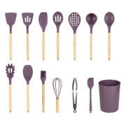 Mainstays Bamboo and Silicone Kitchen Utensil Set, Enchanting Purple, 14 Pieces