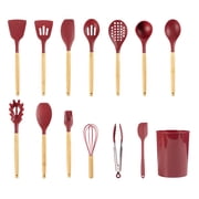 Mainstays Bamboo and Silicone Luscious Merlot Gadgets Set, 14 pieces