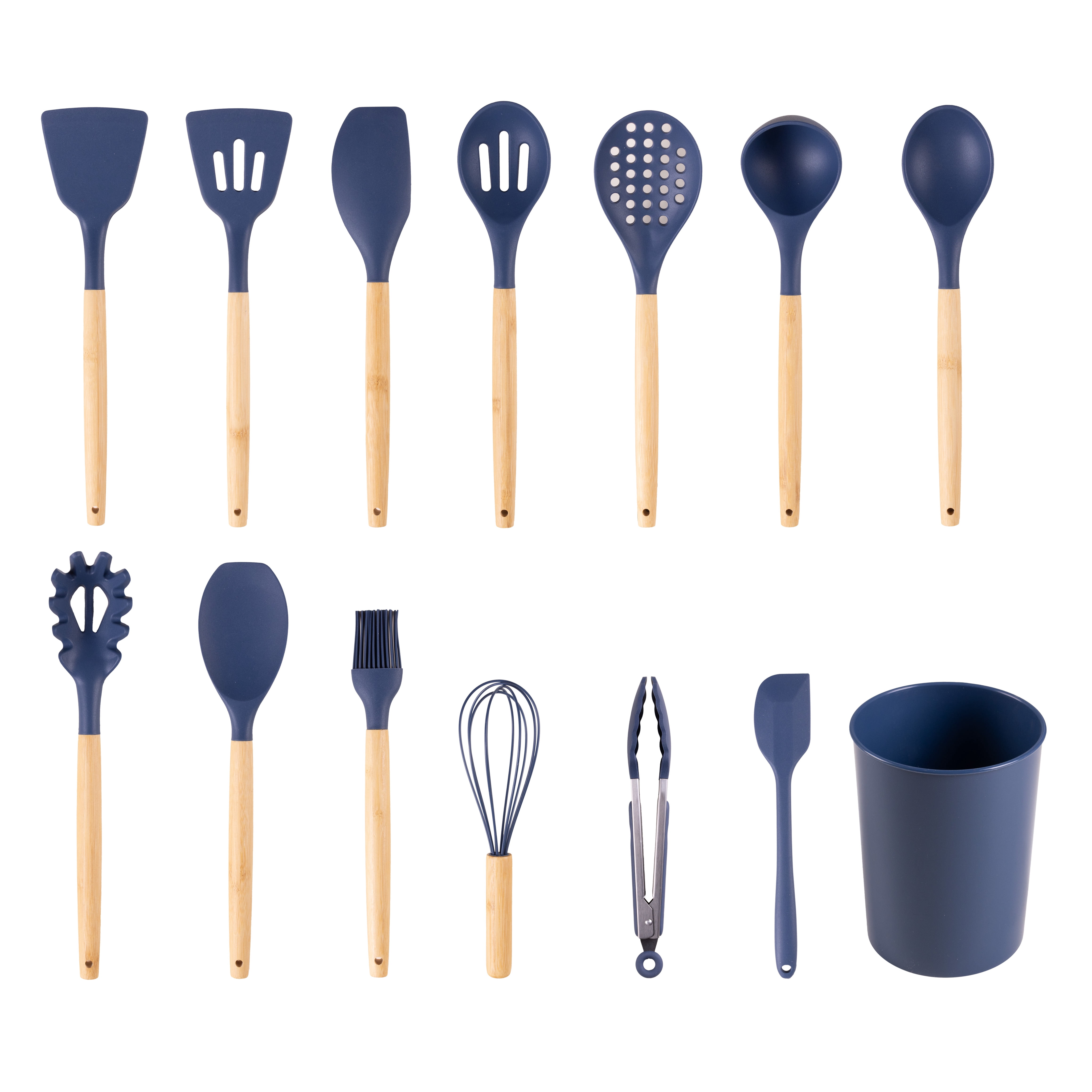 Mainstays Bamboo and Silicone Washed Indigo Gadgets Set, 14 pieces