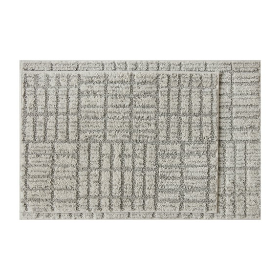 Mainstays 2 Piece Bath Rug Set, Taupe Linear Geo, 17" x 24" & 20" x 30"