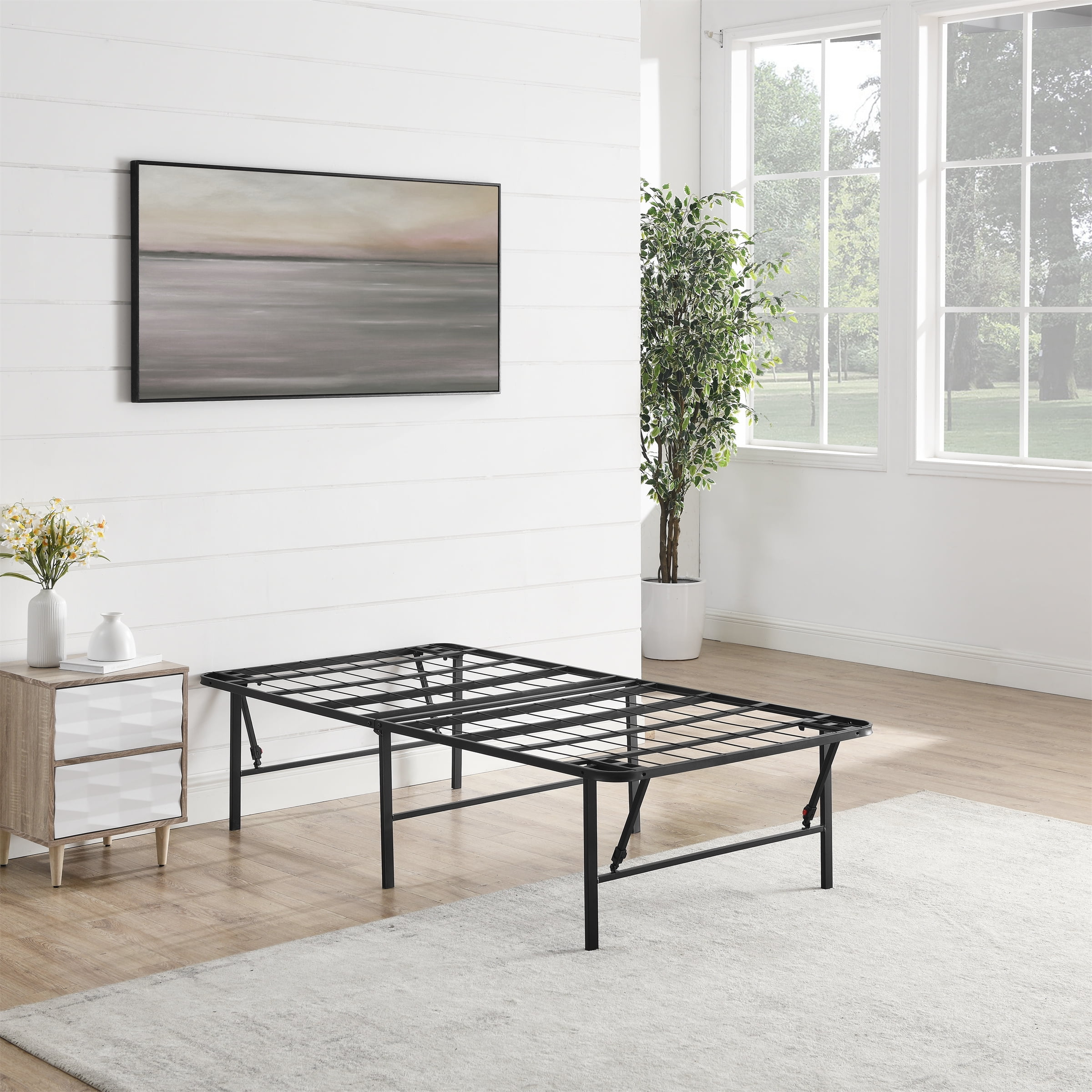 Mainstays Twin 18 in High Profile Foldable Steel Platform Bed Frame, No Box Spring Required, Black
