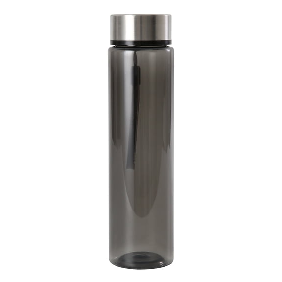 Mainstays 18 oz Plastic Black Water Bottle Stainless Steel Screw Cap Lid with Strap, 1 Each Included