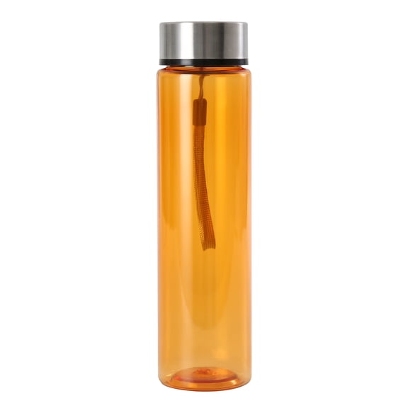 Mainstays 18 oz Plastic Orange Water Bottle Stainless Steel Screw Cap Lid with Strap, 1 Each Included