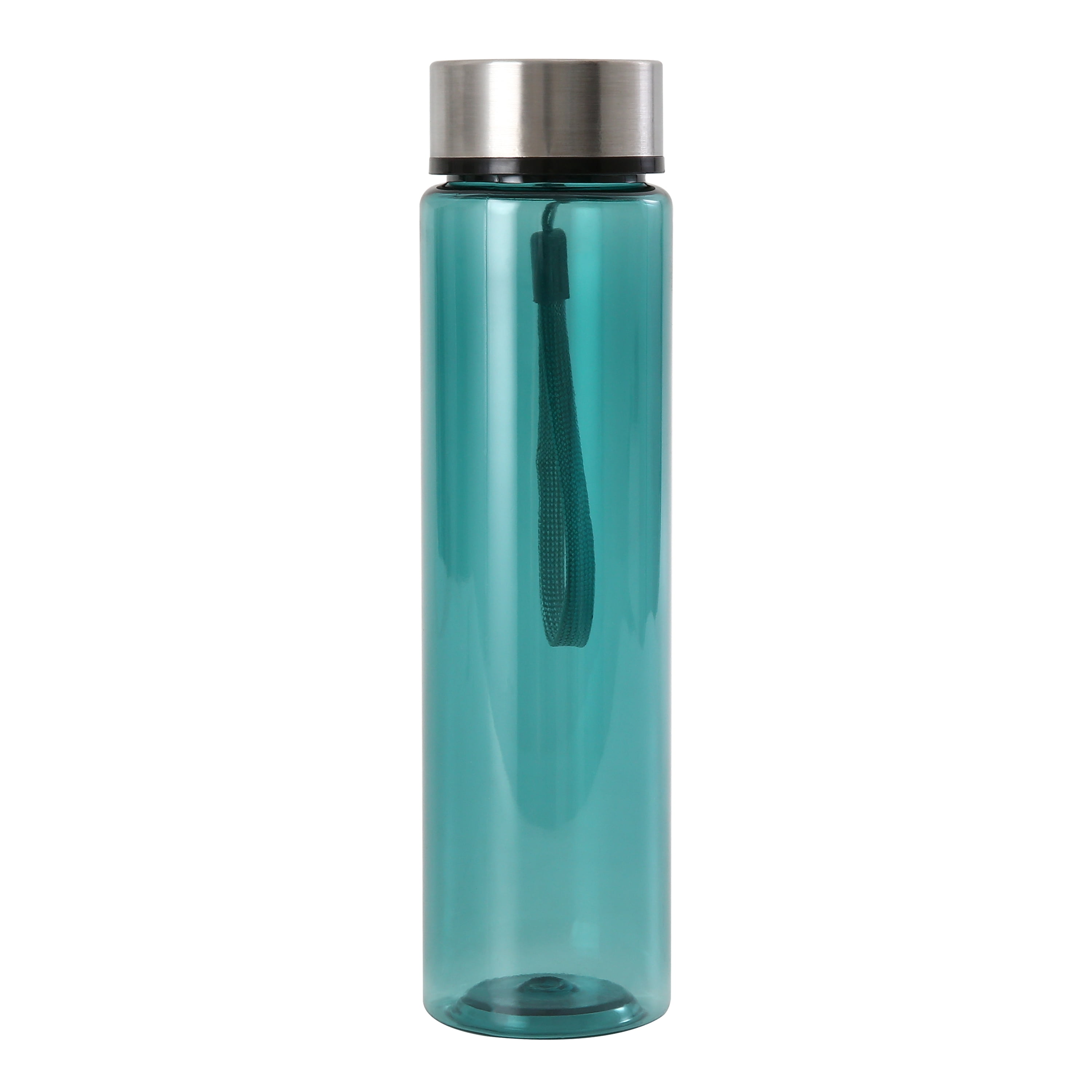 Mainstays 18 oz Plastic Teal Water Bottle Stainless Steel Screw Cap Lid with Strap, 1 Each Included