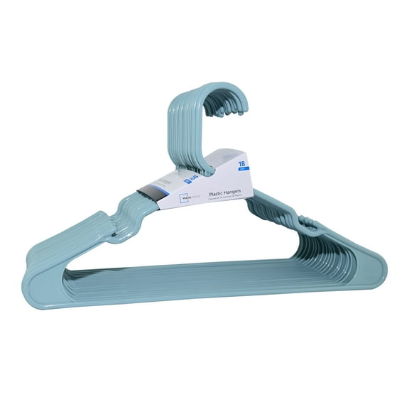 Mainstays Plastic Notched Adult Hangers for Any Clothing Type, Blue Cameo 18 Count