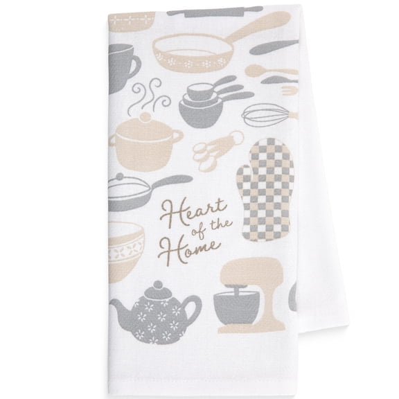 Mainstays Printed Cotton Decorative Kitchen Tea Towel, 15" x 25", Heart of the Home, 1 Piece