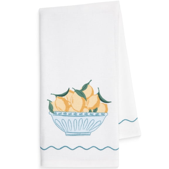 Mainstays Lemon Print 100% Cotton Decorative Kitchen Tea Towel, 15" x 25"