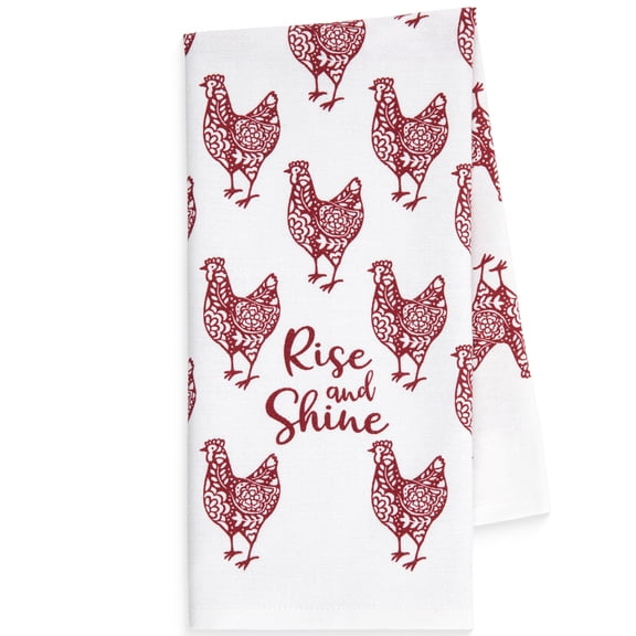 Mainstays Printed Cotton Decorative Kitchen Tea Towel, 15" x 25", Rise and Shine Red Rooster, 1 Piece