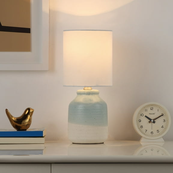 Mainstays 12.75" 2-Tone Blue & Cream Ceramic Mini Lamp with White Shade