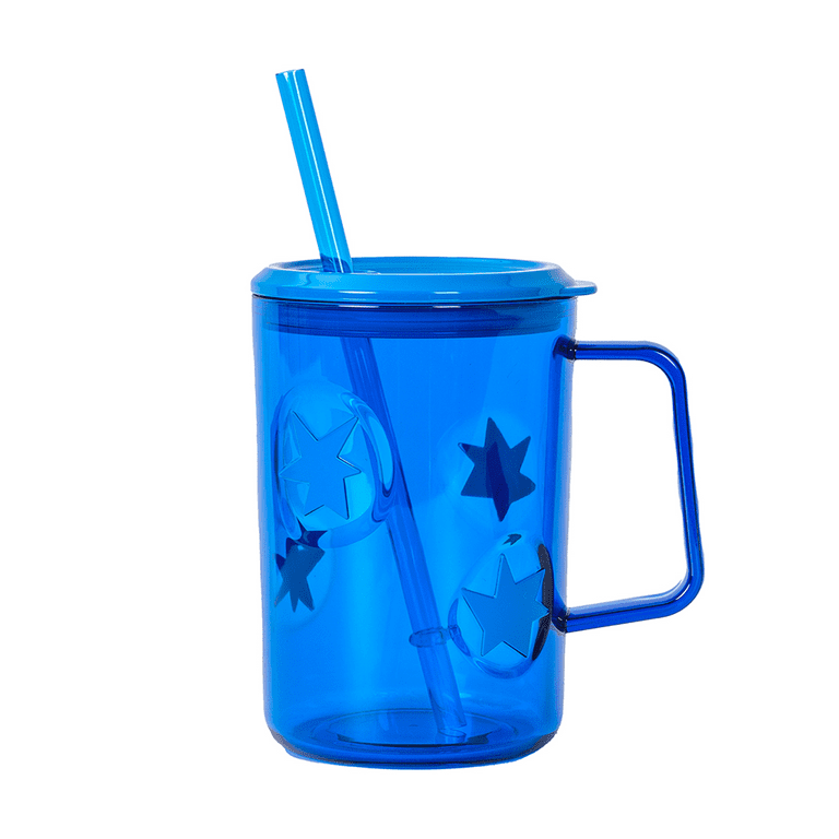 Mainstays 20oz Plastic Jelly Mug with Lid, Straw & Handle, Blue
