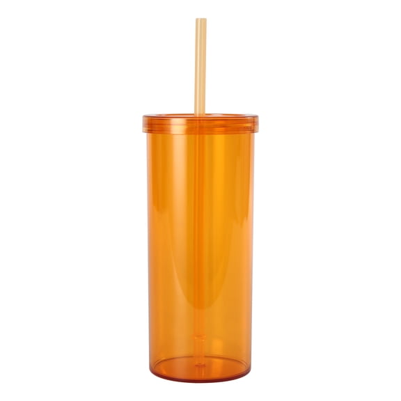 Mainstays 20 oz Orange Plastic Tumbler with Screw Top Lid and Straw