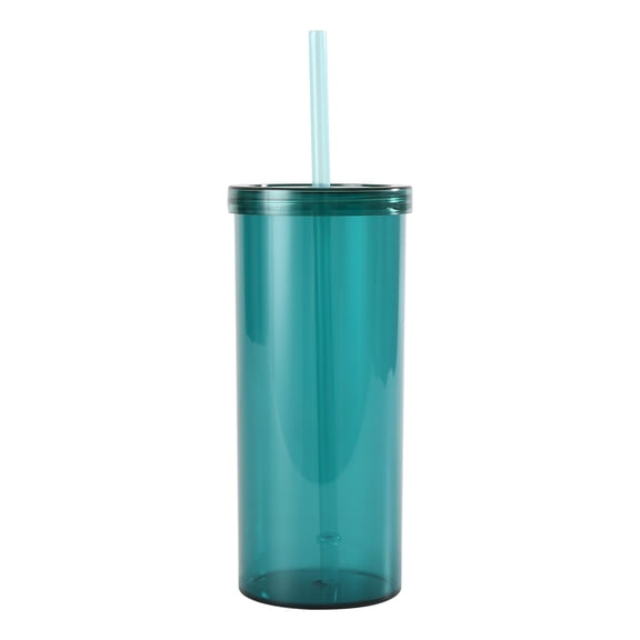 20-ounce Teal Plastic Tumbler with Screw Top Lid and Straw, by Mainstays