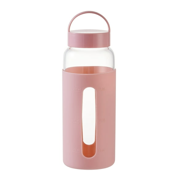 Mainstays Glass 25 oz Water Bottle with Pink Protective Silicone Sleeve