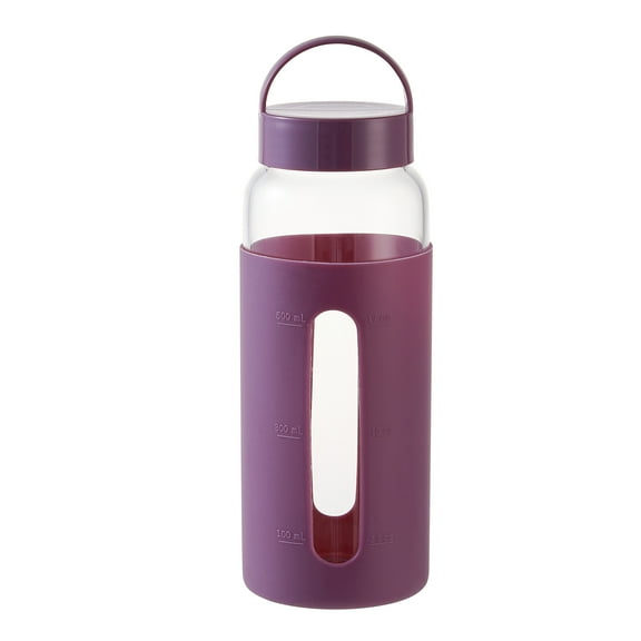 Mainstays Glass 25 oz Water Bottle with Purple Protective Silicone Sleeve