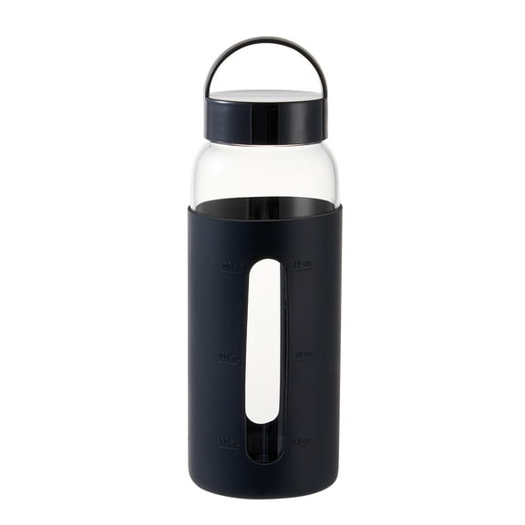 Mainstays Glass 25 oz Water Bottle with Black Protective Silicone Sleeve