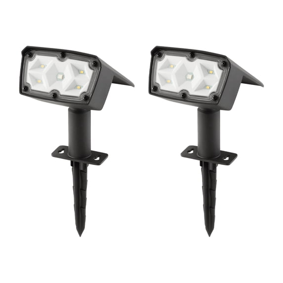 Mainstays Solar Powered LED Landscape Spotlights, Color Lock, Black, 100 Lumens, 2 Pack