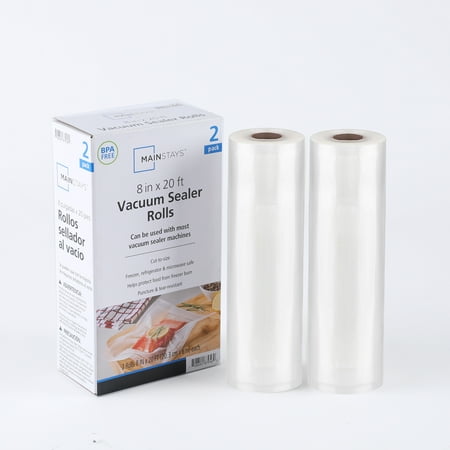 Mainstays 8" x 20' Vacuum Sealer Bag Rolls, 2-Count Vacuum Seal Rolls for Food Storage and Sous Vide, Works With All Brands Food Vacuum Sealer Machines, 40 Feet Total