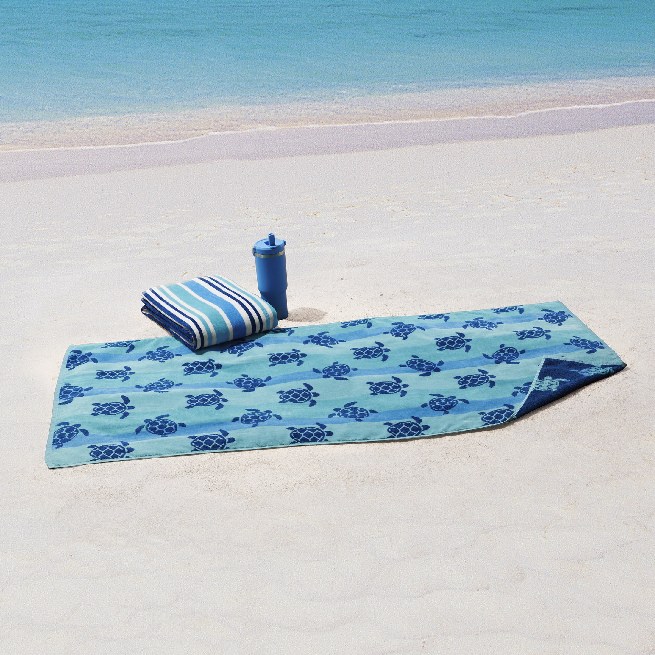 Mainstays Blue Turtles & Stripes Beach Towels (2 Count)