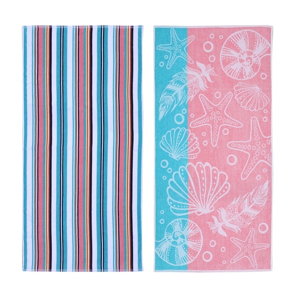 Mainstays Coral Starfish & Stripes Beach Towels (2 Count)