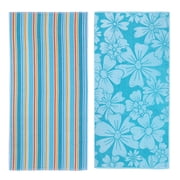 Mainstays Green Flower & Stripes Beach Towels, 2 Count
