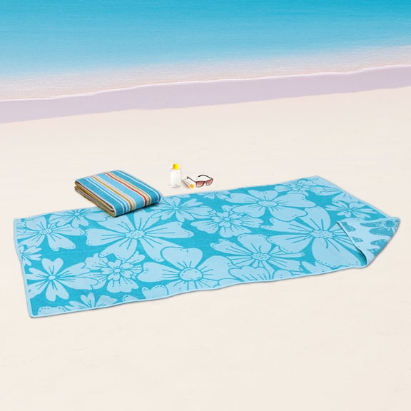 Mainstays Green Flower & Stripes Beach Towels (2 Count)