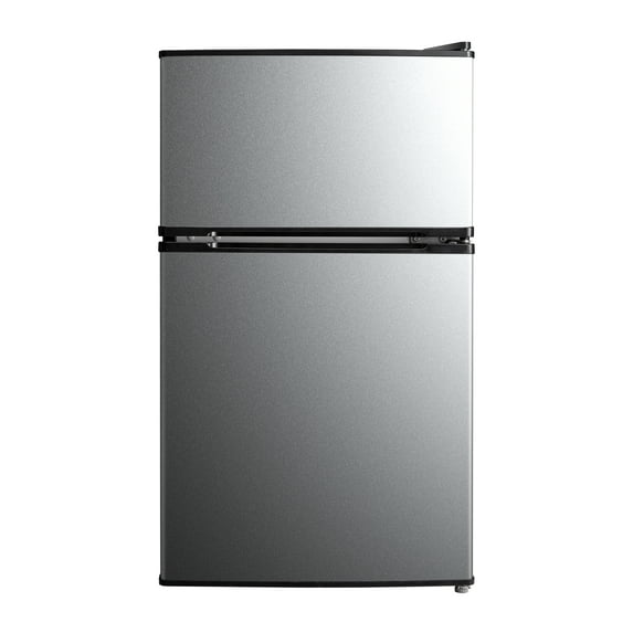 Mainstays 3.2 Cu Ft 2-Door Compact Refrigerator with Freezer, Stainless Steel, Mini Fridge for Dorm, Apartment & Office
