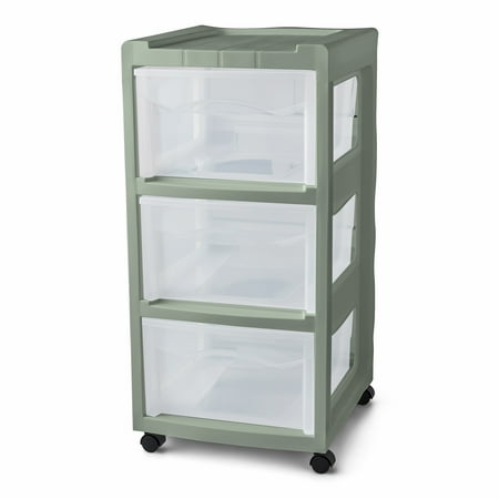 Mainstays 3-Drawer Medium Plastic Storage Cart with Wheels, Sage Green