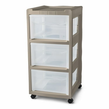 Mainstays 3-Drawer Medium Plastic Storage Cart with Wheels, Washed Stone