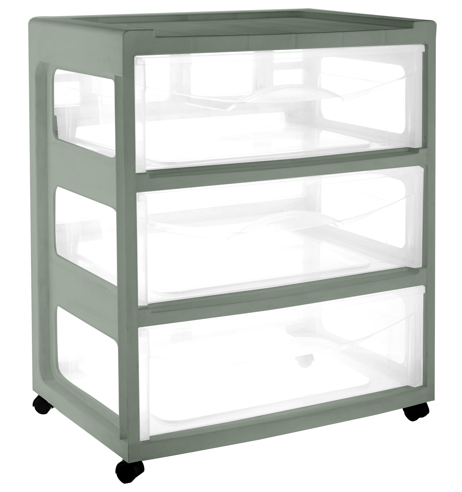 Mainstays 3-Drawer Wide Storage Cart with Wheels, Sage Green