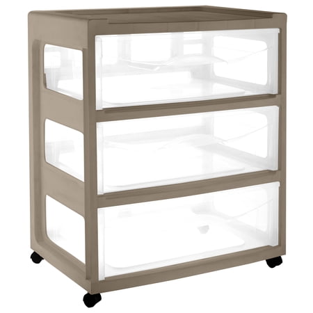 Mainstays 3-Drawer Wide Storage Cart, Washed Stone
