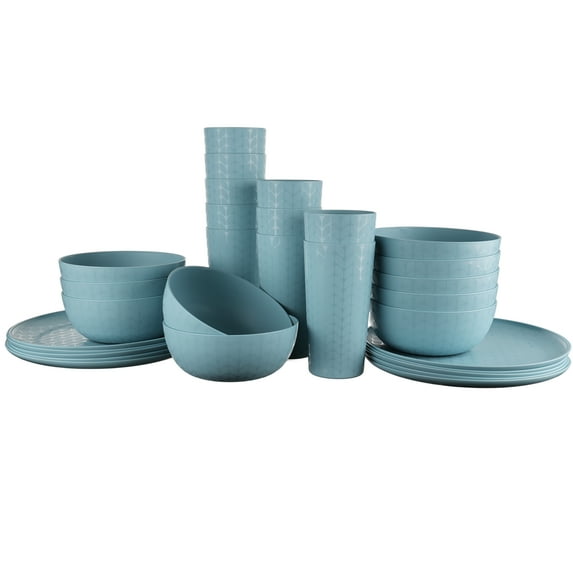Mainstays 30-Piece Plastic Braided Pattern Dinnerware Bundle Set, Blue