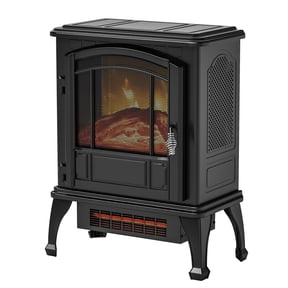 Mainstays 3D Metal Stove with 3 Sided View Black with Tip Over Function