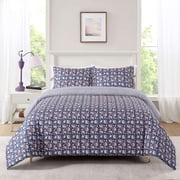 Mainstays Full/Queen Comforter Set, Reversible Blue Floral, 3-Piece