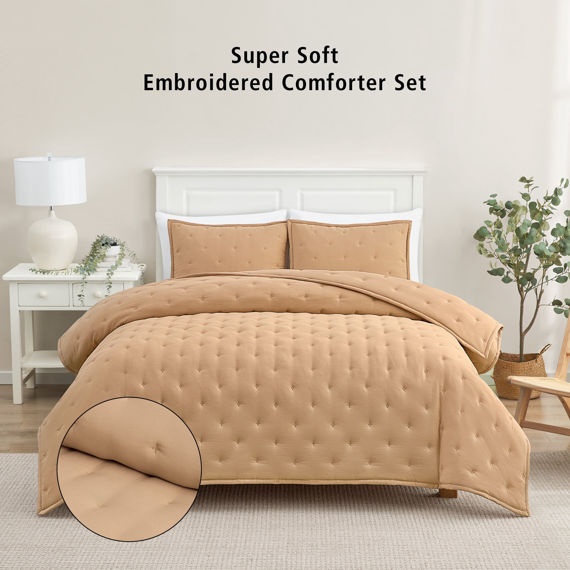 Mainstays King Comforter Set, Soft Lightweight & All Season, 3-Piece, Fatigue Tan