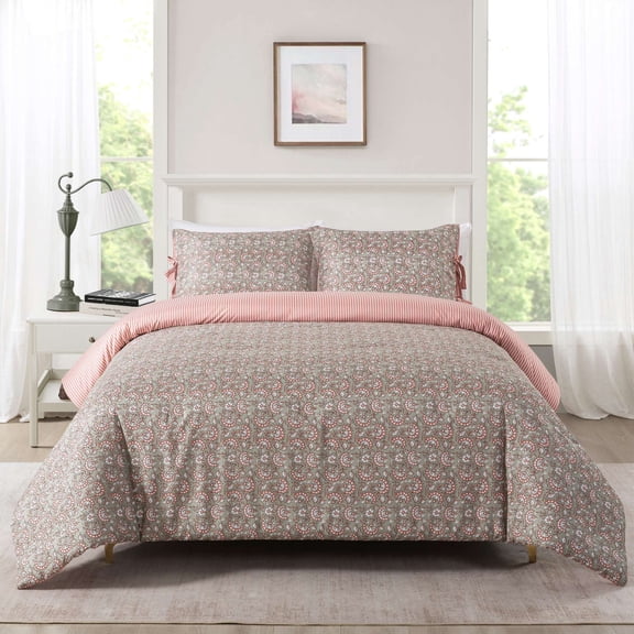 Mainstays Full/Queen Comforter Set, All-Season Reversible, 3-Piece, Green Floral Bowknot