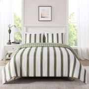 Mainstays Full/Queen Comforter Set, All-Season, 3-Piece, Green Stripe