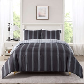 Mainstays King Comforter Set, All-Season, 3-Piece, Dark Grey Stripe