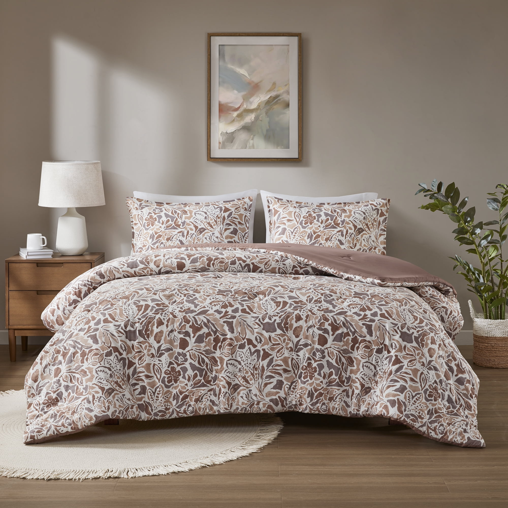 Mainstays King Comforter Set, All-Season, 3-Piece, Textured Modern Floral