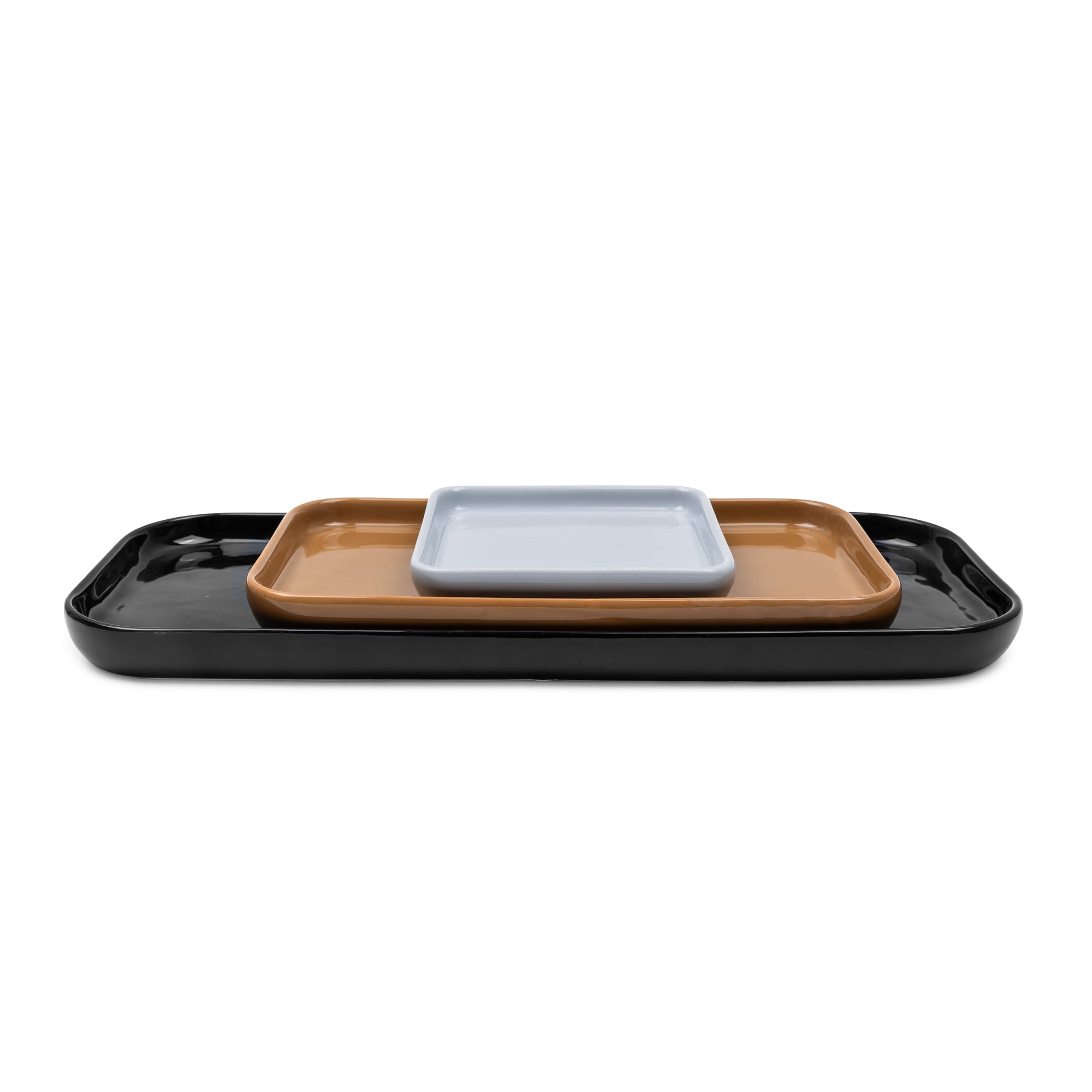 Mainstays 3-Piece Ceramic Decorative Tray Set, Black, Gray, and