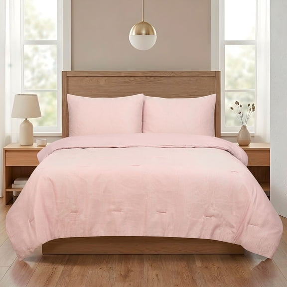 Mainstays 3-Piece Waffle Comforter Set with Matching Shams, Pink Dusk, Full/Queen