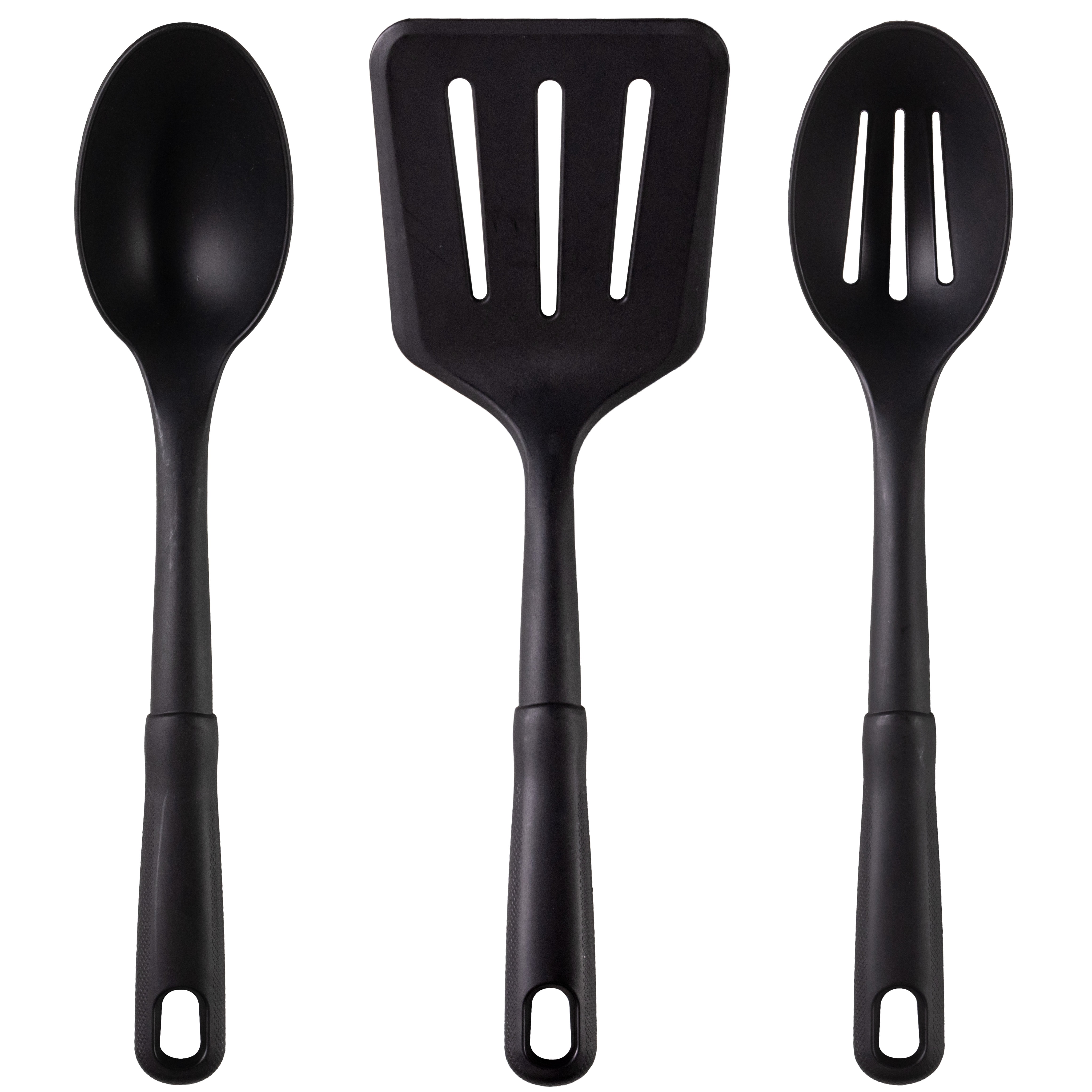 Mainstays Nylon Kitchen Utensil Set, 3 Piece, Black, Non-Stick Cookware Compatible