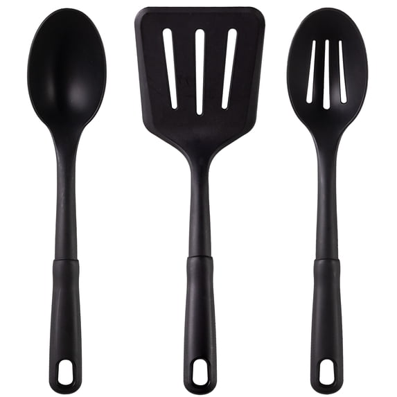 Mainstays Nylon Kitchen Utensil Set, 3 Piece, Black, Non-Stick Cookware Compatible