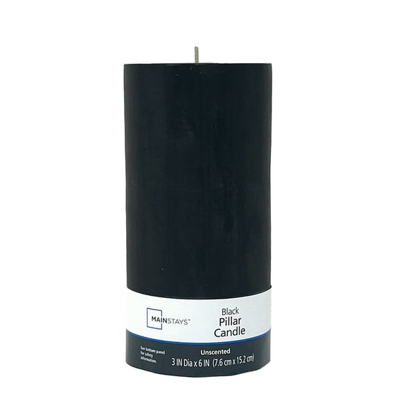 Mainstays Single Wick 3" x 6" Pillar Candle, Unscented, Black