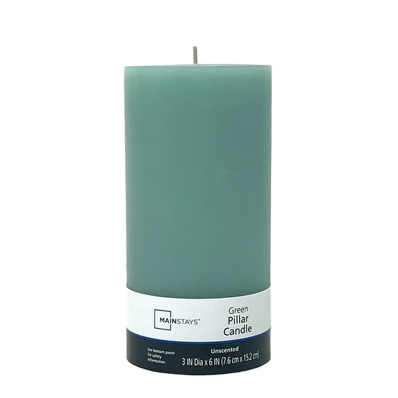 Mainstays Single Wick 3" x 6" Pillar Candle, Unscented, Green