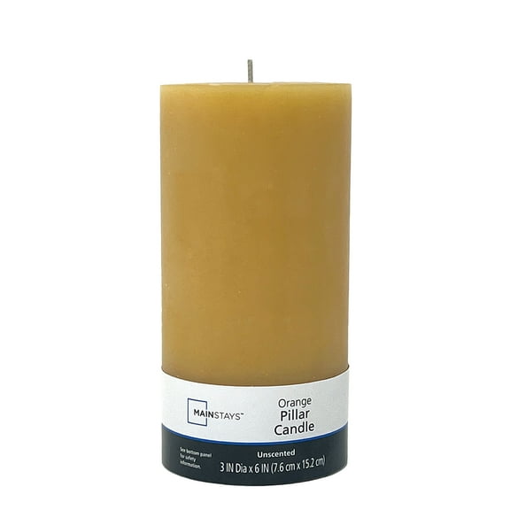 Mainstays Single Wick 3" x 6" Pillar Candle, Unscented, Orange