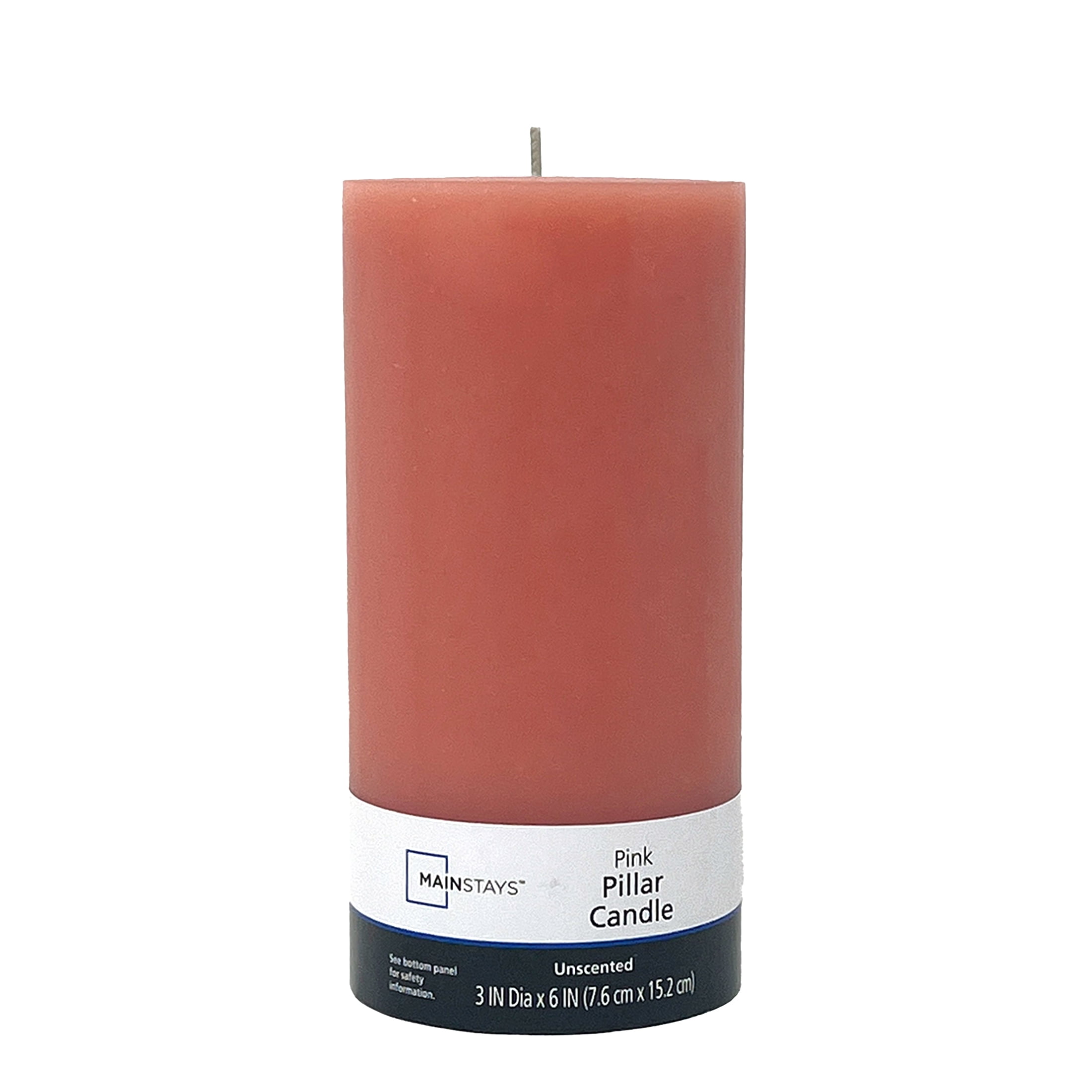 Mainstays Single Wick 3" x 6" Pillar Candle, Unscented, Pink