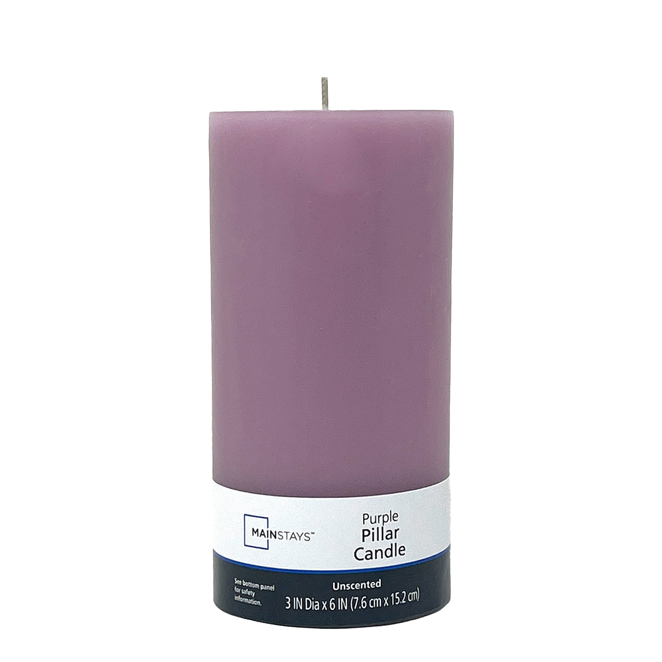Mainstays Single Wick 3" x 6" Pillar Candle, Unscented, Purple