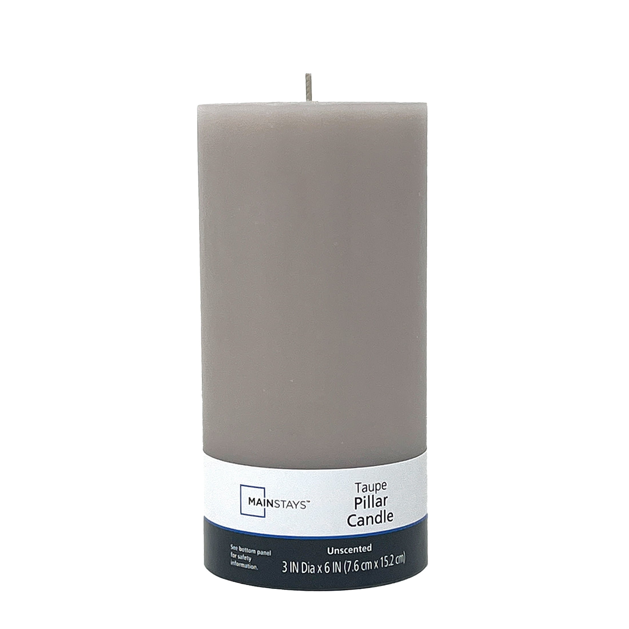 Mainstays Single Wick 3" x 6" Pillar Candle, Unscented, Taupe