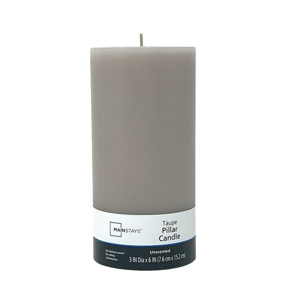 Mainstays Single Wick 3" x 6" Pillar Candle, Unscented, Taupe